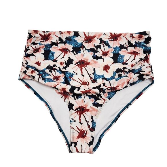 Blue Ruffle Tankini Top Swimsuit & Floral High-Waisted Bikini Bottoms Size XXL - Picture 5 of 7